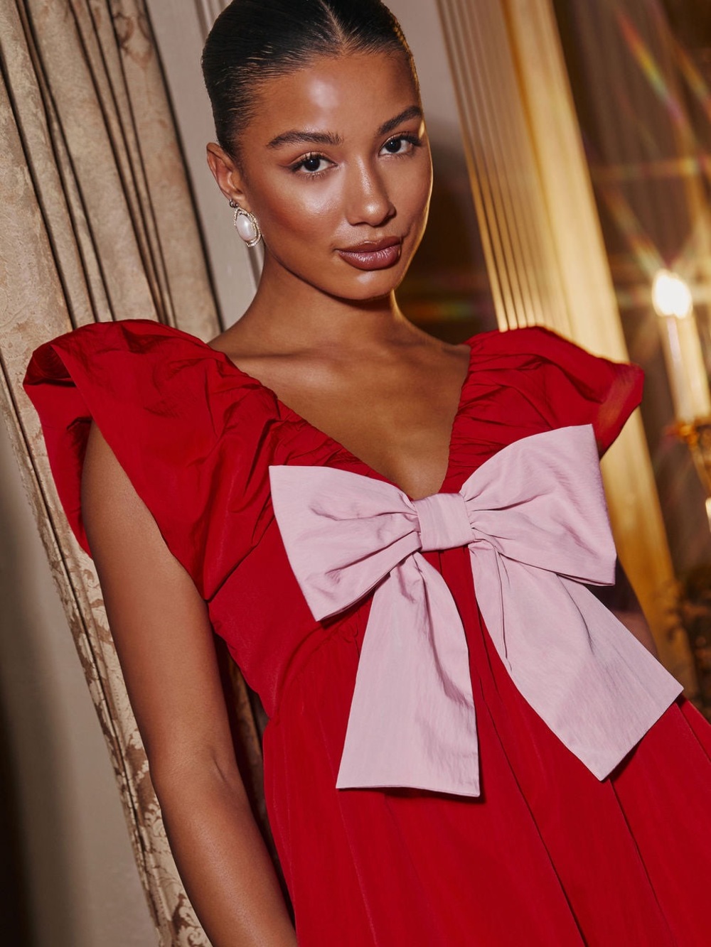 VICI Red Mini Dress with Pink Bow - Picture 2 of 4